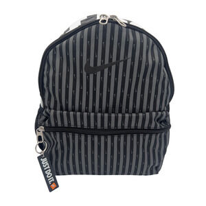 Nike Just Do It Brasilia Mini Backpack Travel Play Black Grey Stripe FZ2619 NWT